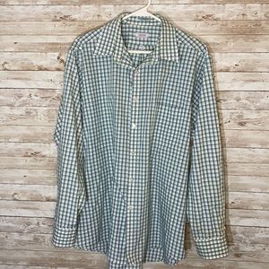 Izod Dress Shirt 17.5 Neck Blue/Green/White plaid
